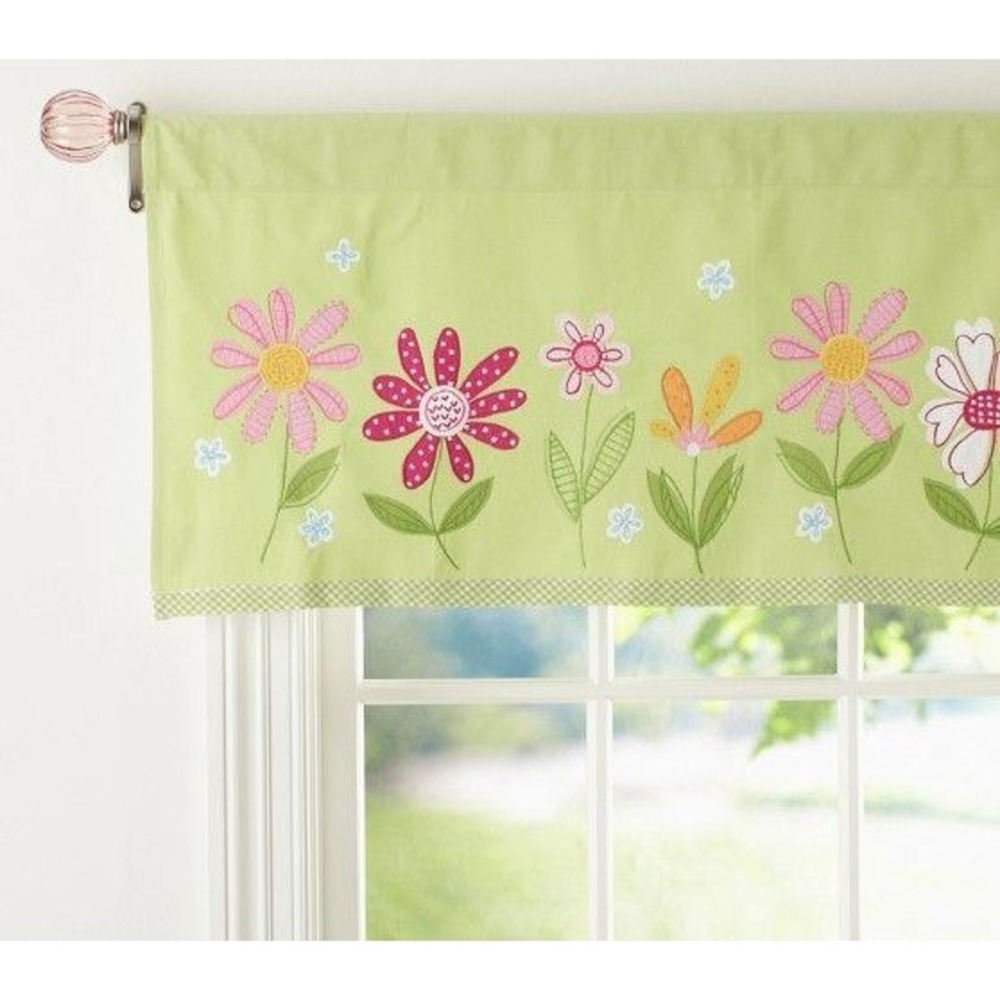 Pottery Barn Kids 4pc Daisy Garden Valances + Gingham Check Curtains 44x84"